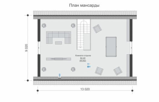 Одноэтажный дом с мансардой и террасой